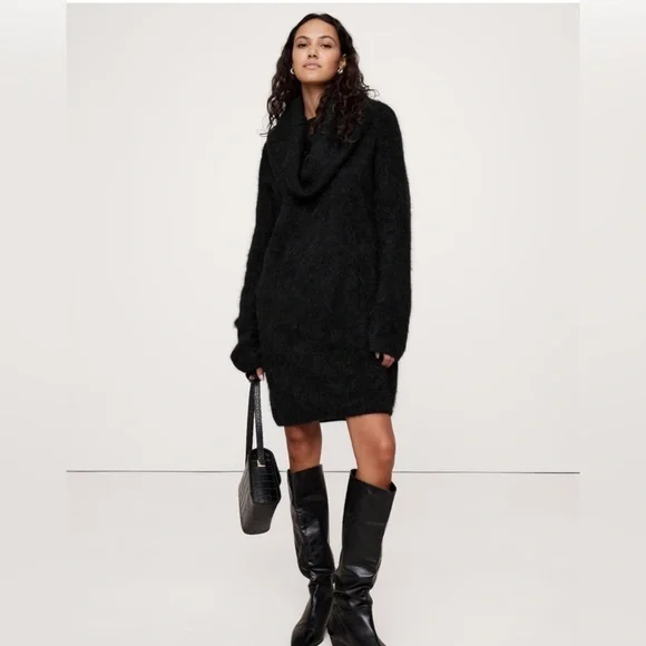 Banana Republic Alpaca Minimalist lagenlook BoHo Cowl Neck Sweater Dress S - Picture 2 of 15